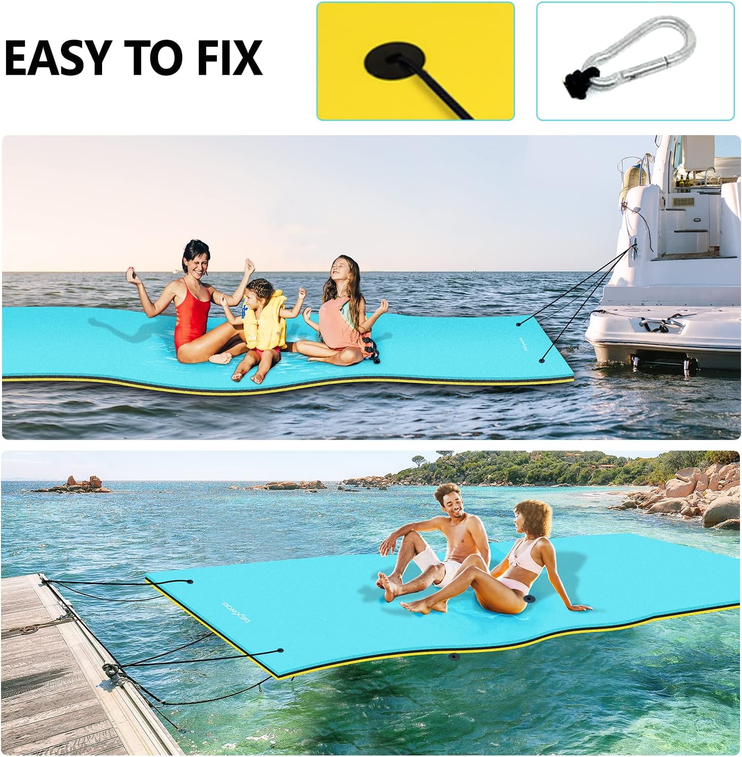 Floating Water Mat, 9/12/18 FT Lily Pad Floating Mat for The Water, 3-Layer XPE Foam Water Floating Island w/Bungee Tether & Storage Straps for Lake Pool Beach River