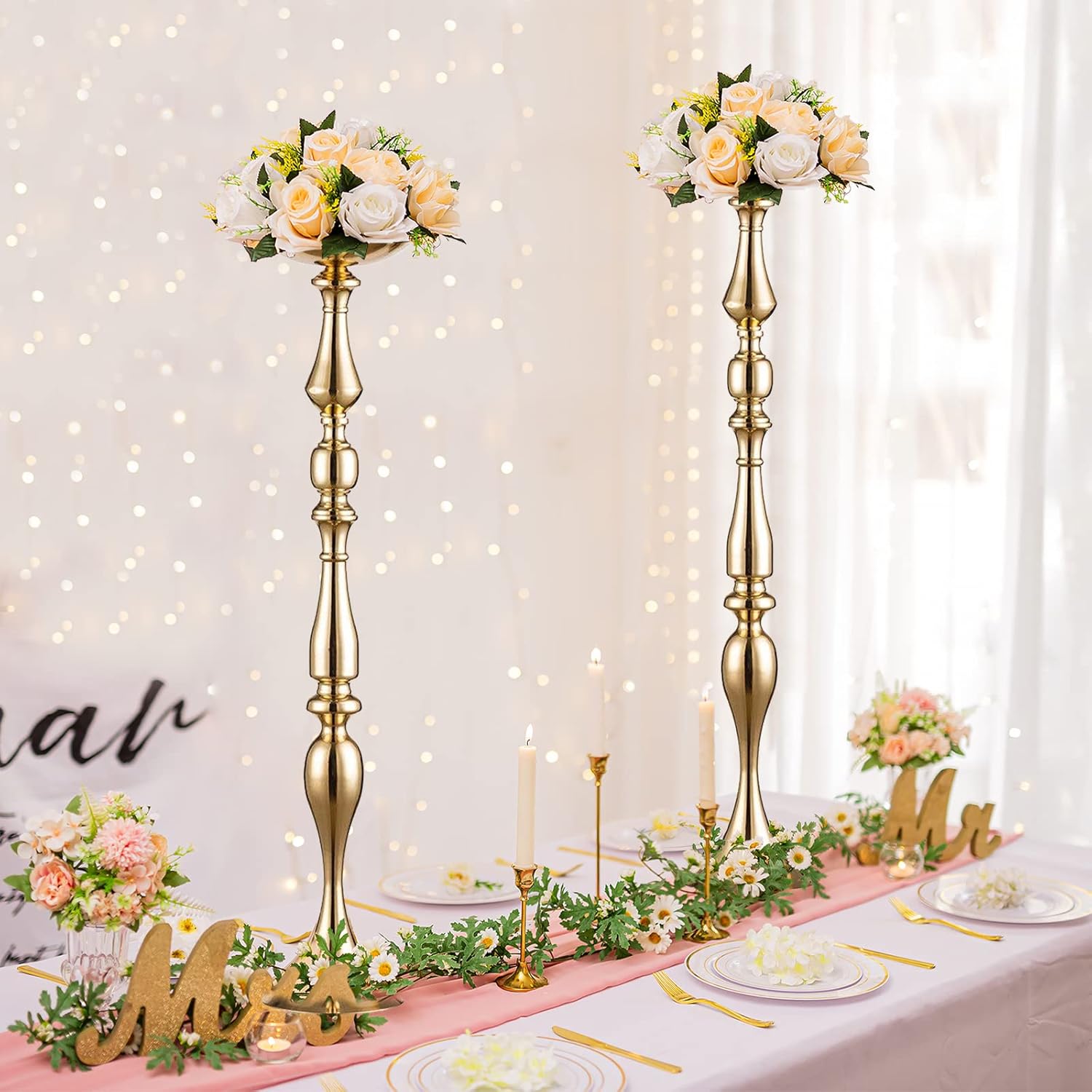 Elegant Silver Metal Wedding Centerpiece Stand 31.5     C Tall Tabletop Decor for Events & Parties