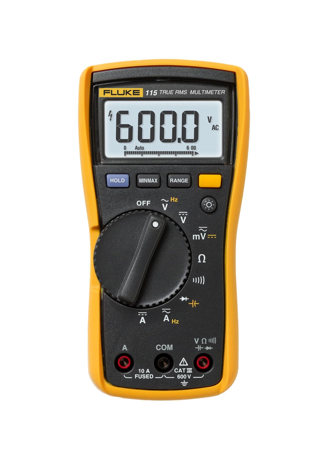 Digital Multimeter, Measures AC/DC Voltage To 600 V & Current to 10 A, Measures Resistance, Continuity, Frequency & Capacitance, Includes Battery, Holster & 4mm PVC-Insulated Test Lead