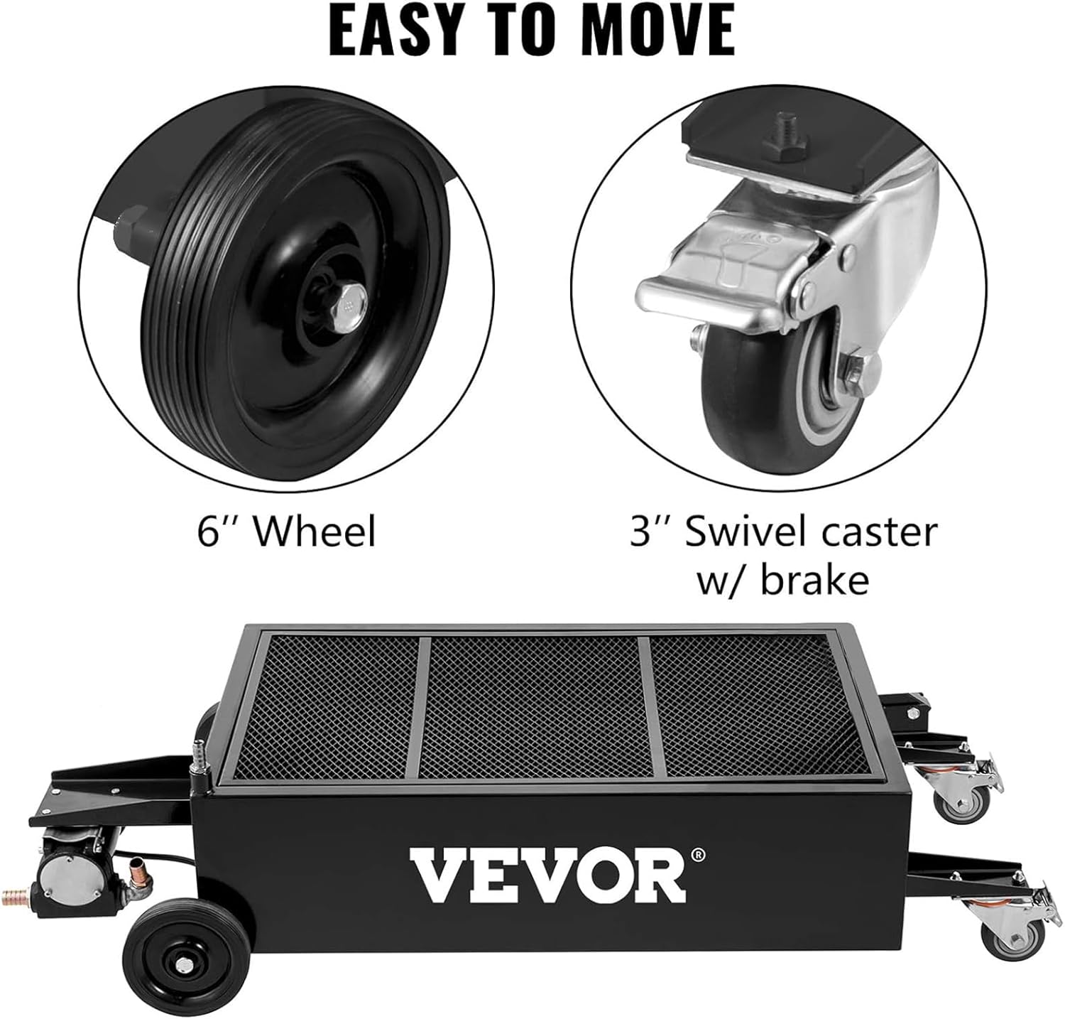 Profile Oil Drain Pan, 15 Gallon Oil Drain Pan with Pump, Oil Change Pan with 180W Electric Pump, 8.2ft Hose & Folding Handle, Rolling Oil Drain Cart for Trucks, Buses, RVs