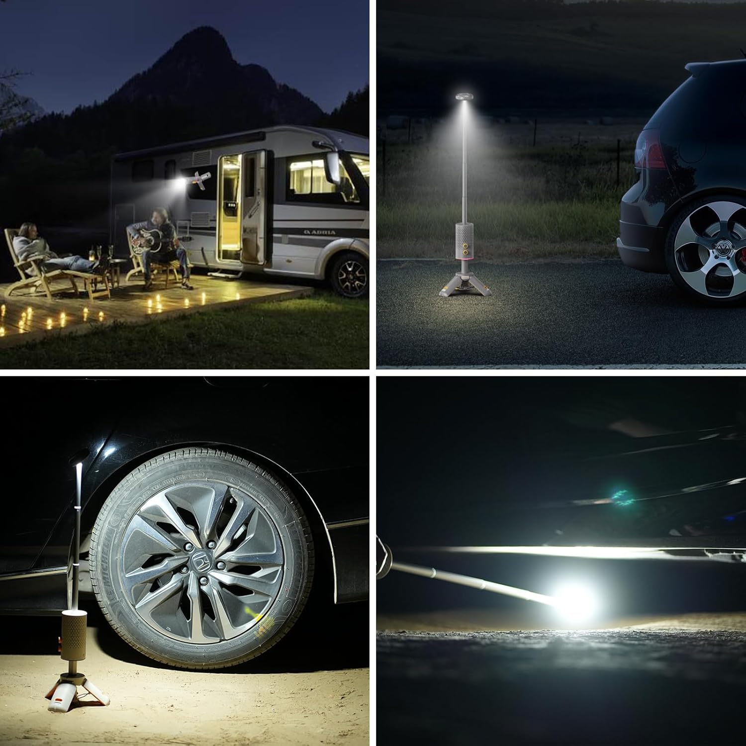 Grey & Green Bundle, Camping Light Rechargeable, Telescopic & Collapsible Outdoor Camping Lantern with Bluetooth Speaker, IPX7 Waterproof Flash Light for Hiking, Camping, Travel