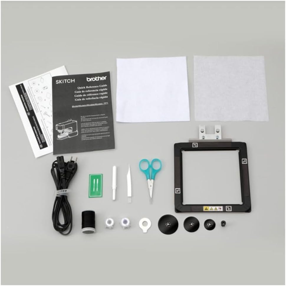 Skitch Single-Needle Embroidery Machine with Mobile App Support Bundle with Brother Magnetic SAMFP70 3 in. x 3 in. Embroidery Frame (2 Items)