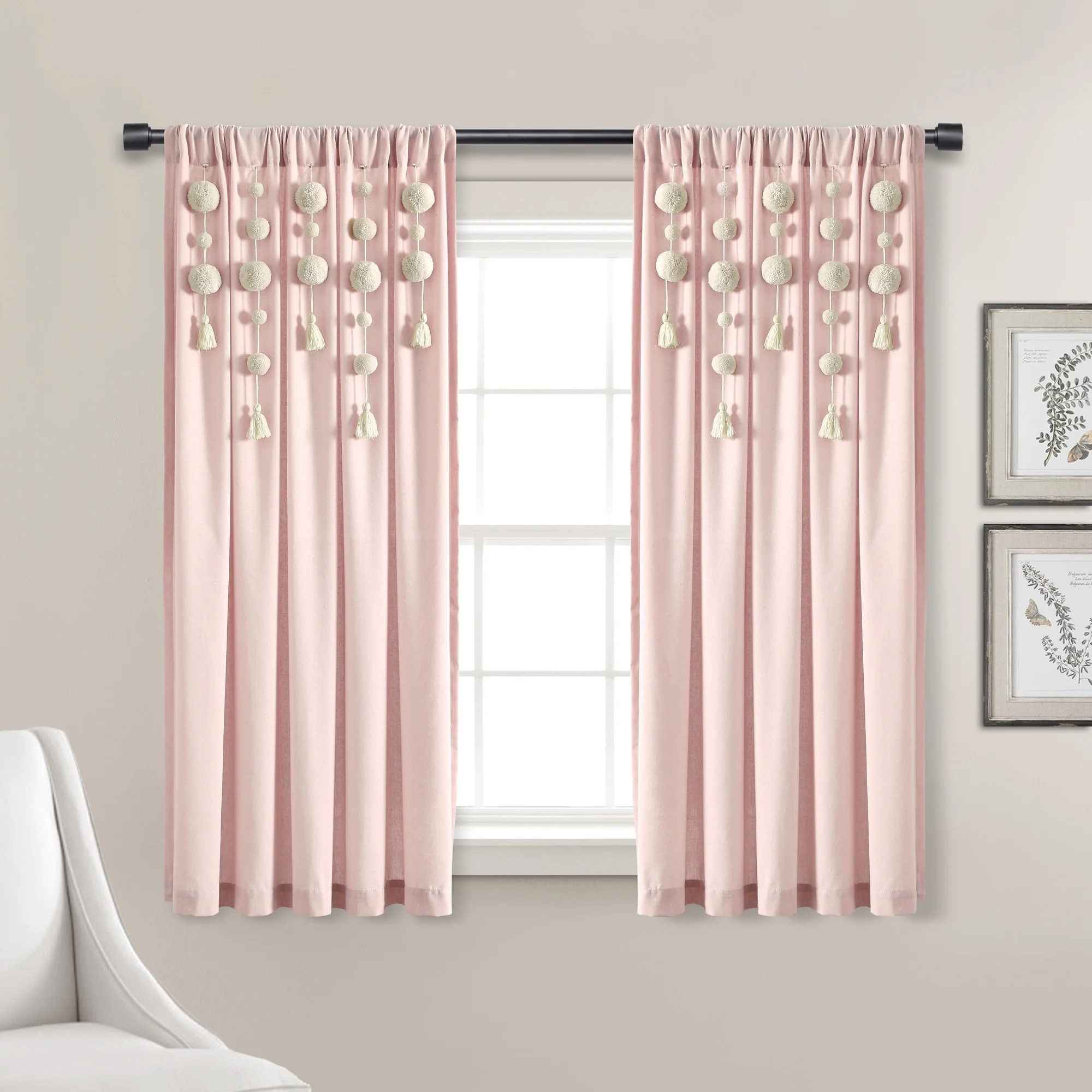 Lush Decor Boho Pom Pom Tassel Linen Window Curtain Panel (Single)