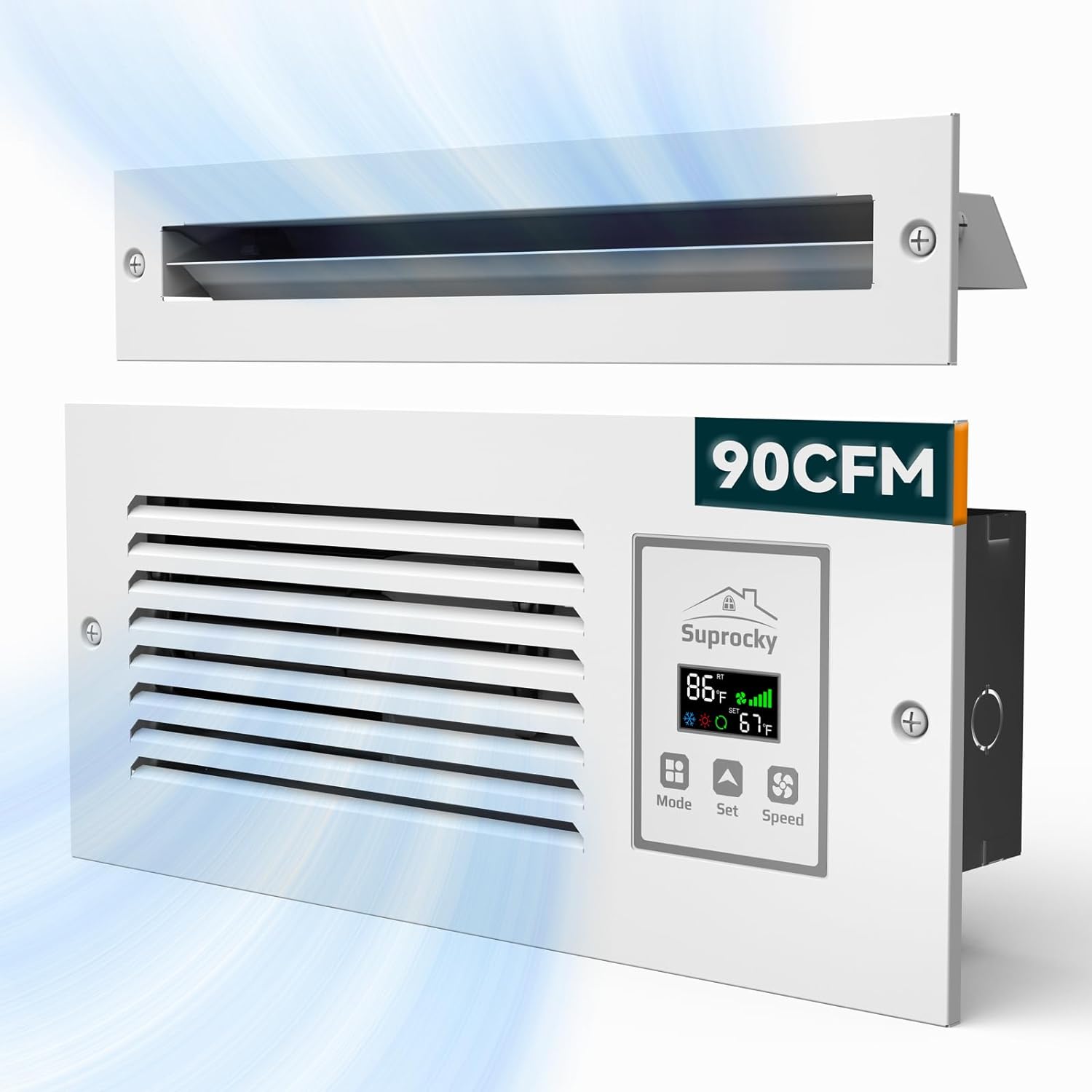 Room to Room Air Transfer Fan, Through Wall Fan with Intelligent Programmed Air Exchange System, Hardwired, 5-Speed, In Wall Vent Fan with Temperature Sensor, 90CFM, RTR75