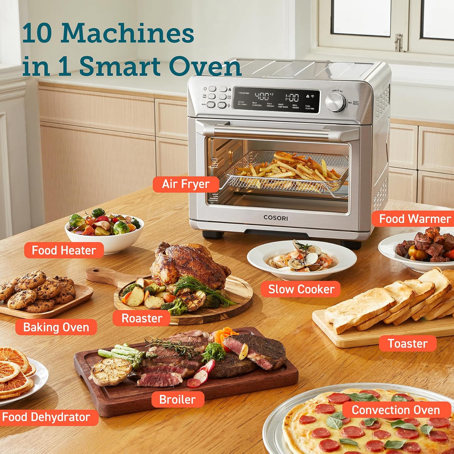 12-in-1 Air Fryer Toaster Oven Combo, Airfryer Convection Oven Countertop, Bake, Broil, Roast, Dehydrate, 134 Recipes & 4 Accessories, 32QT, Silver, Stainless Steel