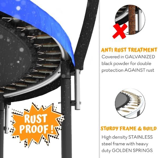 JUMPZYLLA Trampoline 8FT 10FT 12FT 14FT 15FT 16FT Trampoline with Enclosure �C Recreational Trampolines with Ladder and AntiRust Coating, ASTM Approval Outdoor Trampoline for Kids