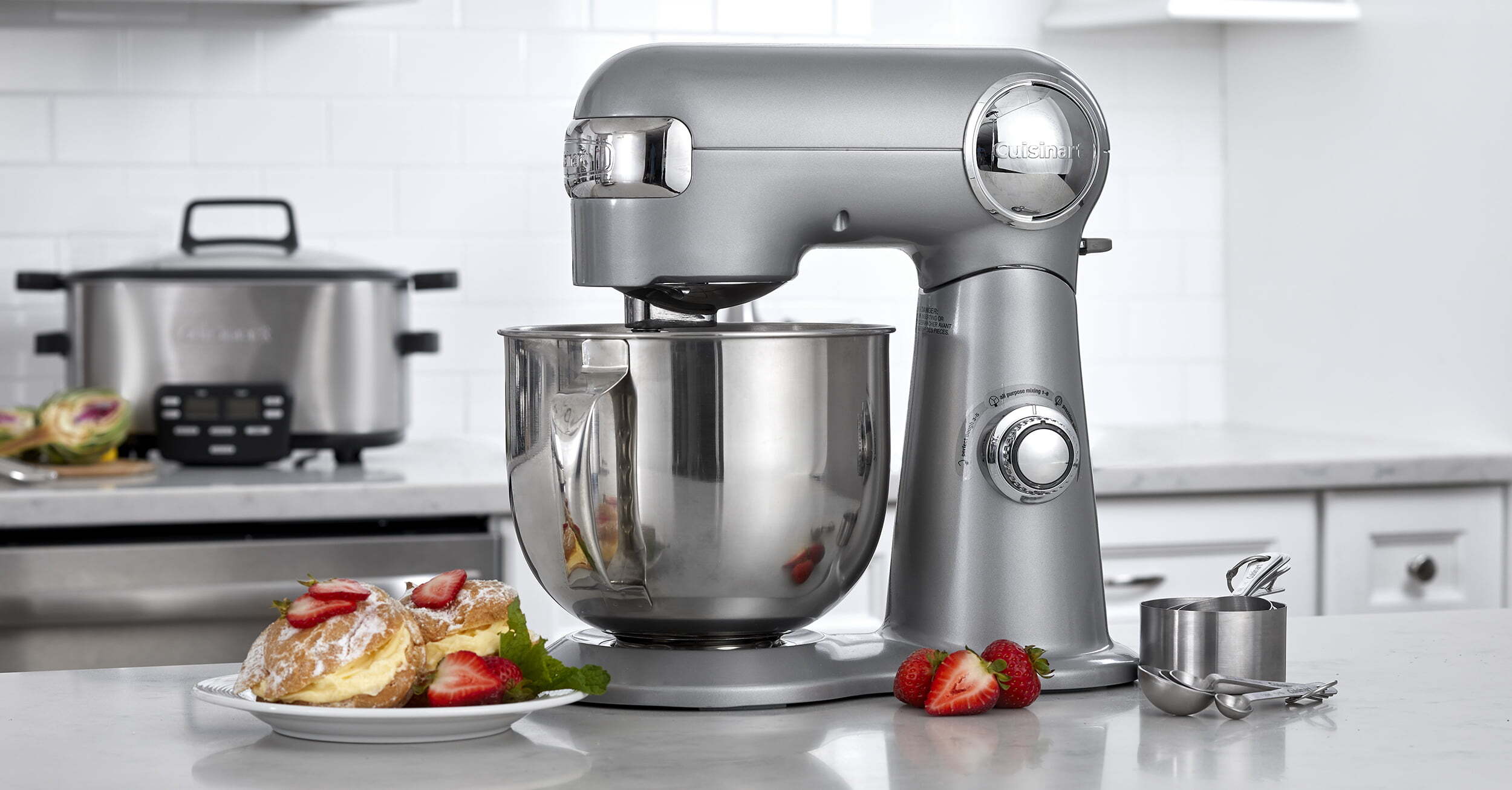 Brushed Chrome Stand Mixer 5.5-Quart, 500W Motor, 12 Speeds, Tilt-Head, Includes Accessories
