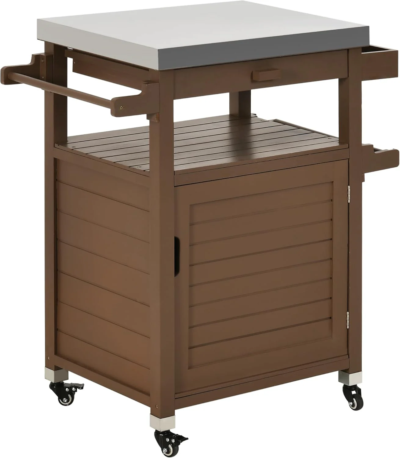 Solid Wood Outdoor Grill Cart with Stainless Steel Top, Brown