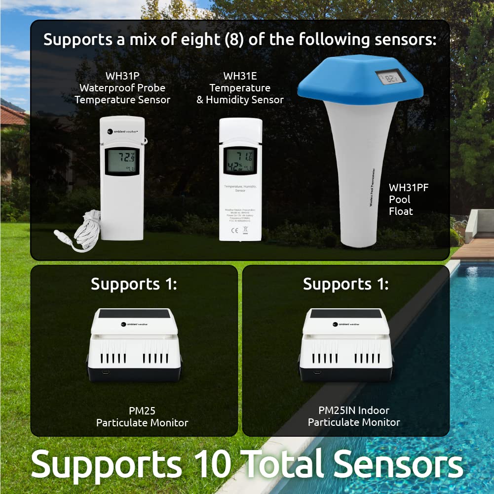 Ambient Weather WS-2000 Solar-Powered Smart Weather Station with WiFi, TFT Display, and Remote Monitoring