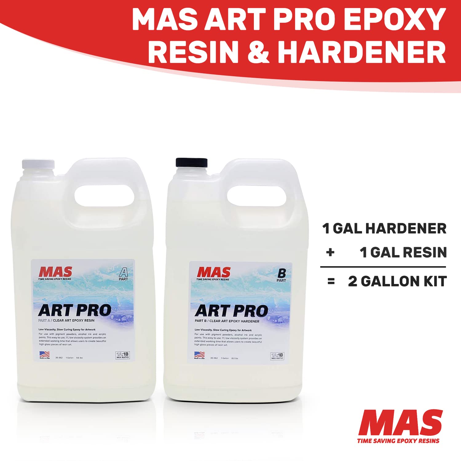 Epoxy Resin & Hardener | Two Part Art Resin Features UV Inhibition, Longer Working Time, Special Formulation for Resin Art | Professional Grade Crystal Clear Epoxy Resin (2 Gallon)