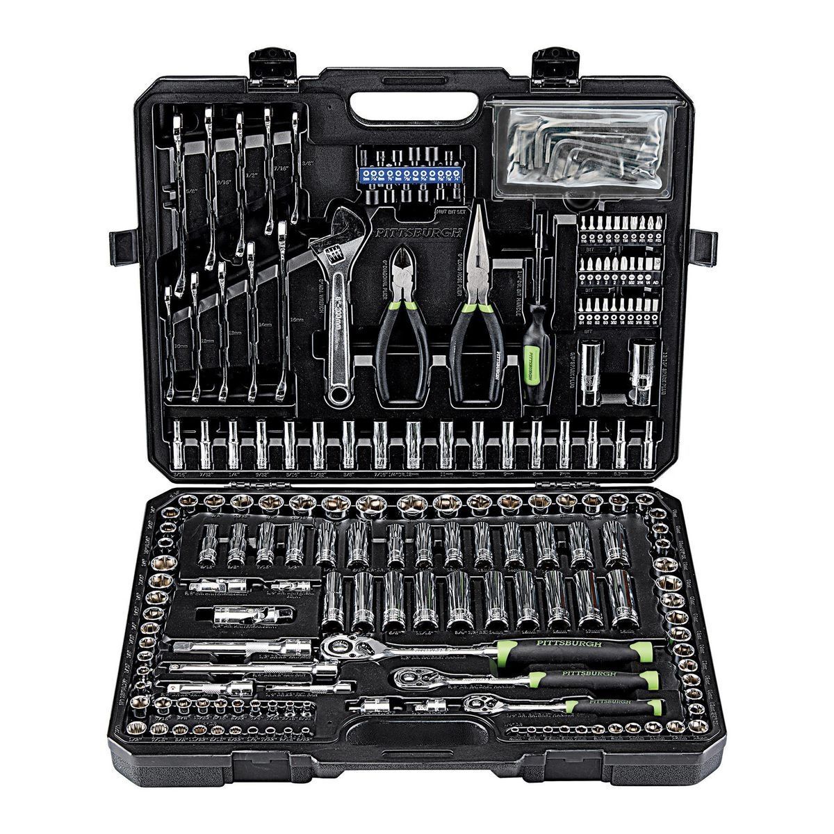 Complete Mechanics Tool Set 225-Piece by [Brand Name]  C SAE & Metric, Chrome Vanadium, Includes Ratchets, Sockets, Wrenches, Pliers, Drivers, Storage Case