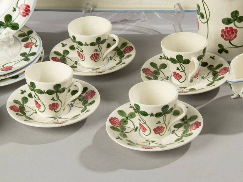 Royal Copenhagen Clover 13-Piece Hand-Painted Faience Coffee Set  C Rare Collectible