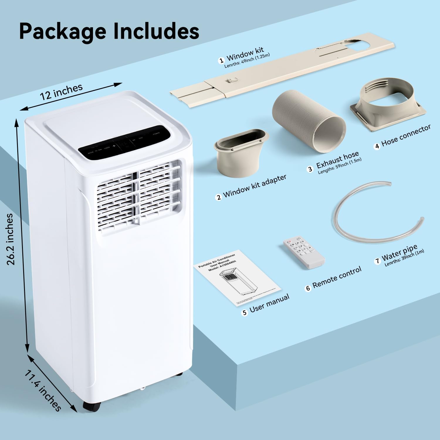 Portable Air Conditioner Cools up to 300 Sq.ft, 4-IN-1 Portable AC Unit with Cooling, Dehumidifier, Fan, 24H Timer (Window Venting Kit Included)