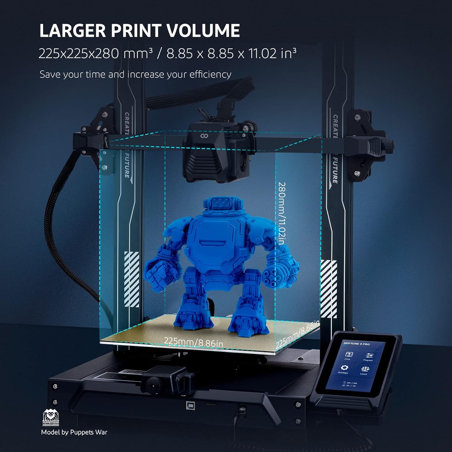 Neptune 4 Pro 3D Printer, 500mm/s High Speed FDM Printer with Klipper Firmware, Auto Leveling, Segmented Heatbed and All-Metal Guide Rails, 8.85x8.85x10.43 Inch Printing Size