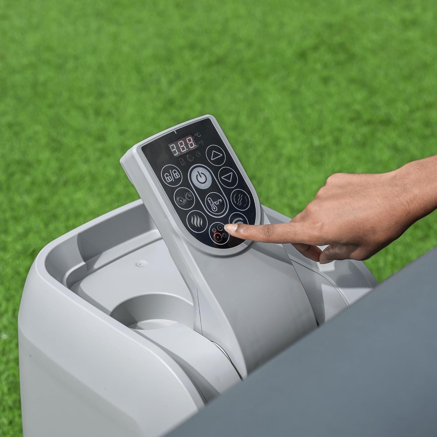 4 to 6 Person Inflatable Hot Tub Square Portable Outdoor Spa with 114 Soothing AirJets and Insulated Cover, Gray-Coleman