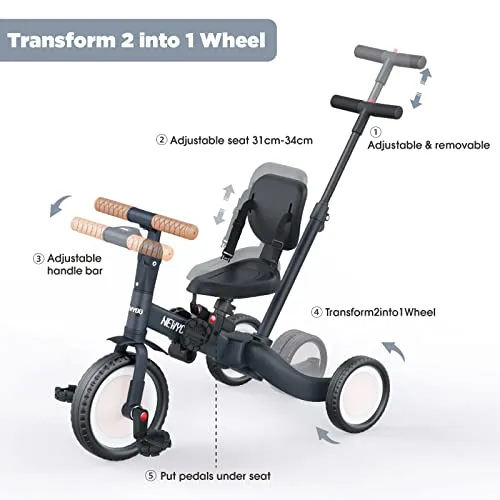 Newyoo Tricycles for 1-3 Year Olds, Toddler Bike with Backrest and Safety Belt