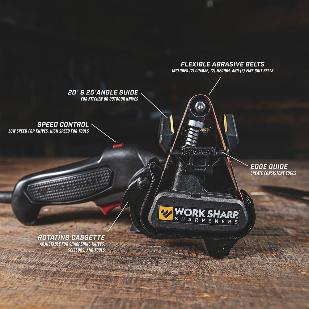 Work Sharp Mk.2 Knife & Tool Sharpener, Flexible Belts & Adjustable Angle Guide, 2-Speed Motor for Knives, Scissors, Axes, & More