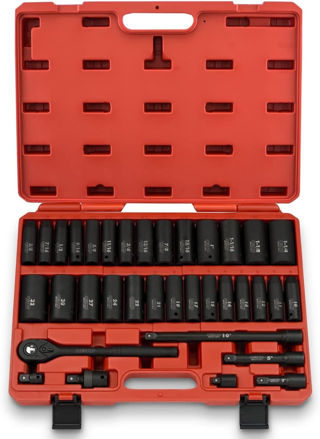 Chrome Vanadium Impact Socket Set 1/2    Drive, 65-Piece, SAE & Metric, Deep & Shallow, Includes Adapters & Ratchet Handle