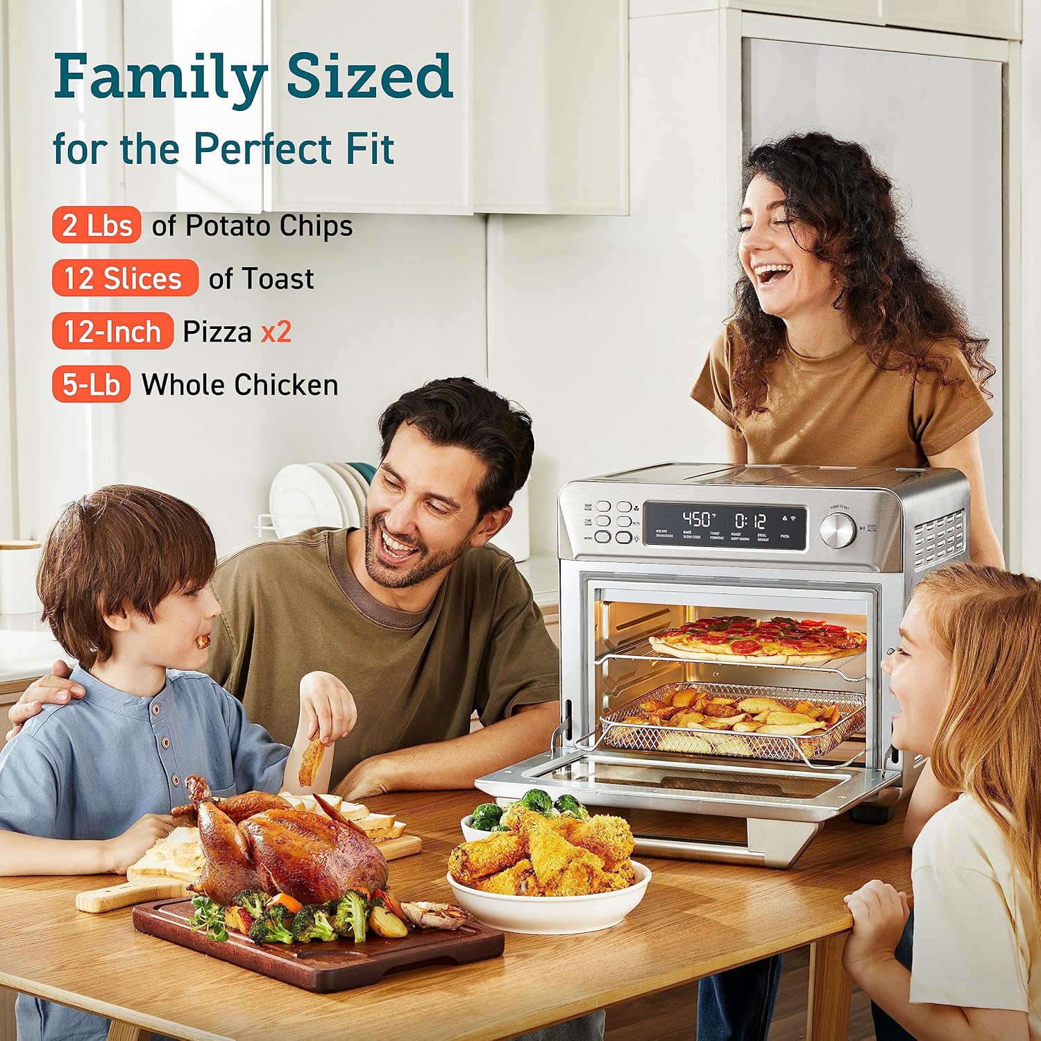 12-in-1 Air Fryer Toaster Oven Combo, Airfryer Convection Oven Countertop, Bake, Broil, Roast, Dehydrate, 134 Recipes & 4 Accessories, 32QT, Silver, Stainless Steel