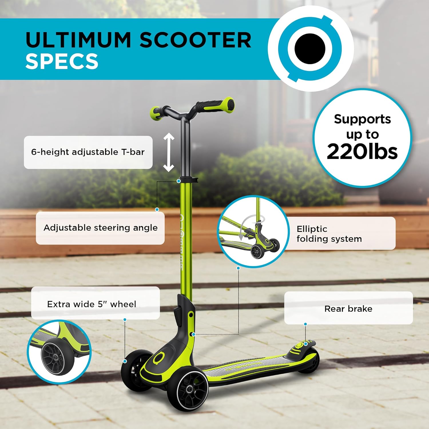 Scooter | 3-Wheel Kick Scooter for Adults & Kids 5+ | Foldable Kick Scooter with Safe, Non-Slip Deck & Premium Brakes