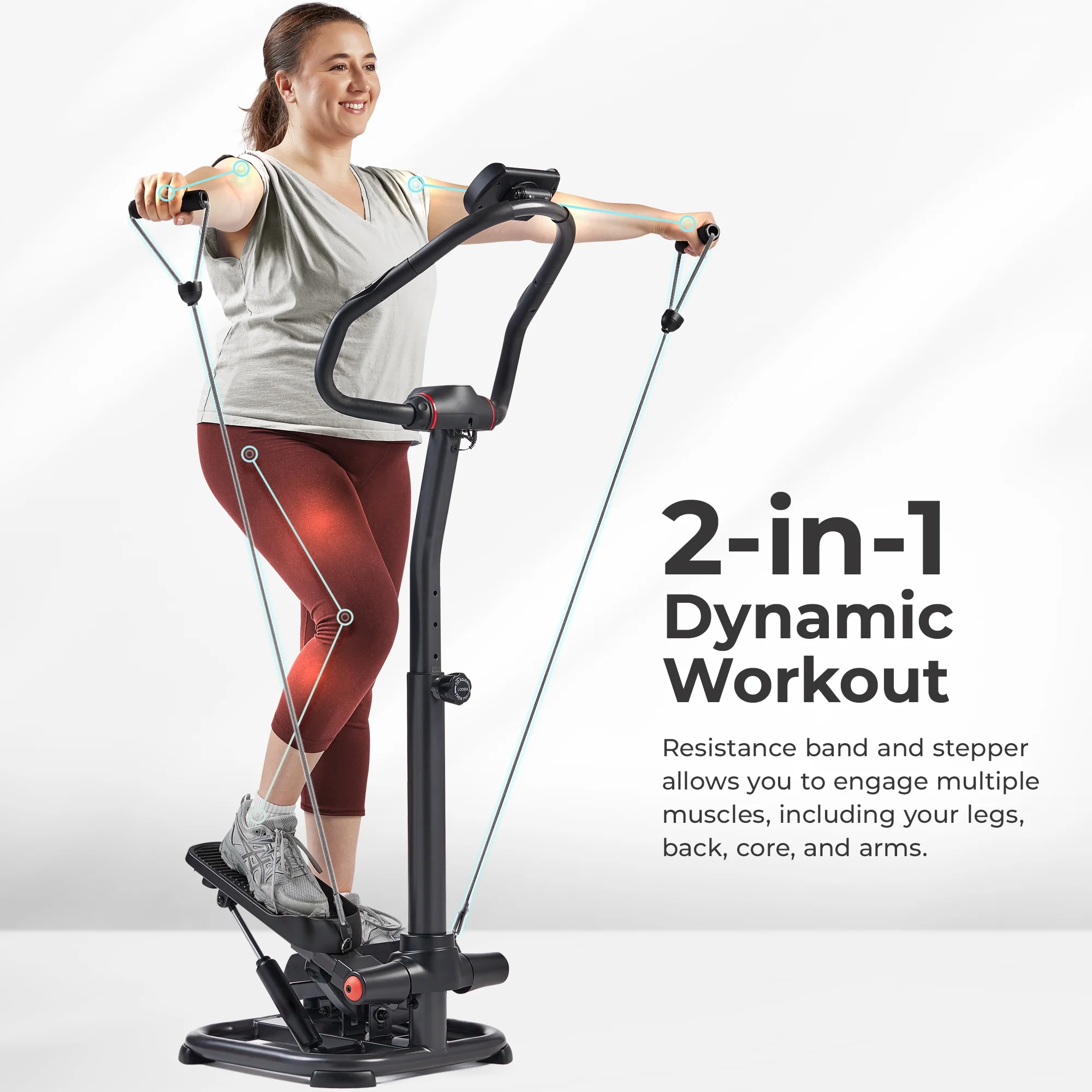 Sunny Health & Fitness Duo Function Premium Heavy Duty 330 LB Capacity Power Stepper with Resistance Bands, Space-Saving Low Impact Peddle w SunnyFit? App Enhanced Connectivity - SF-S021055
