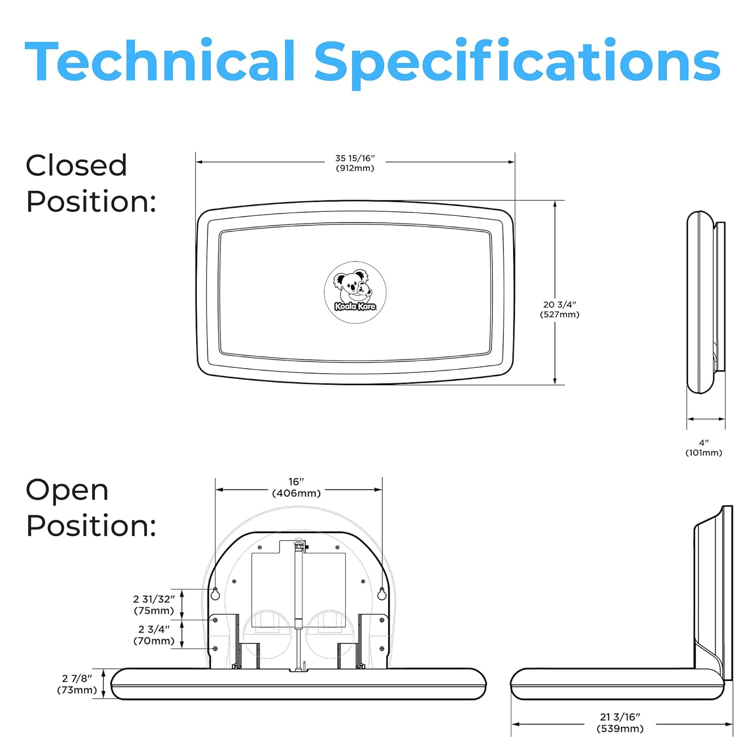 Koala Kare Horizontal Baby Changing Station, Cream, Extra-Wide Surface, Safety Belts, Microban Protection