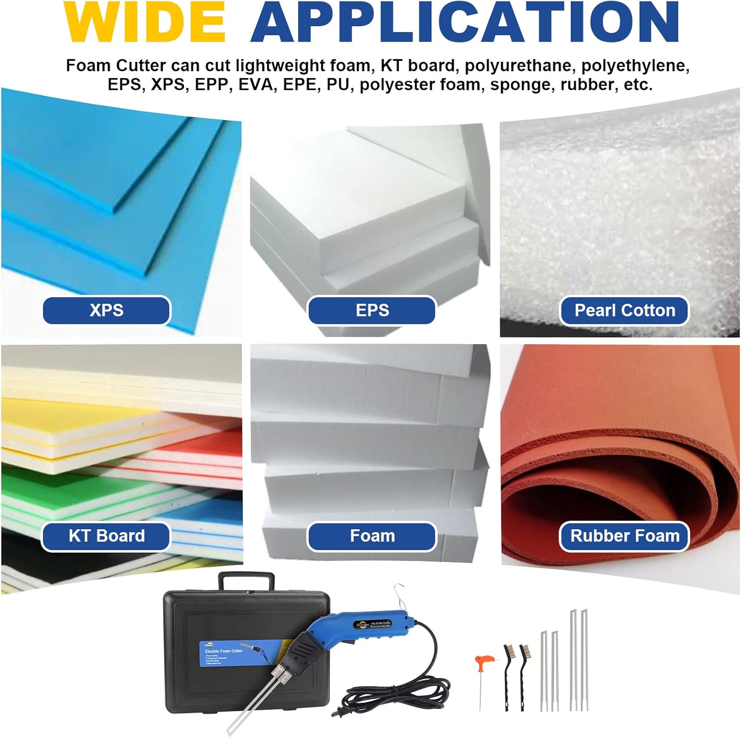 K2NSB 200W Electric Foam Cutter with Slotting, Air-Cooled Hot Knife for Styrofoam, EPP, EPS, XPS, EPE, KT Board  C 4 Blades Included