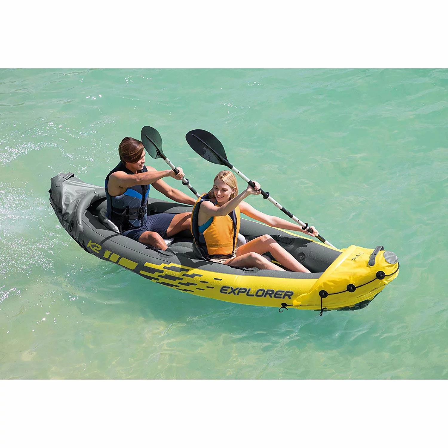 Intex 2-Person Inflatable Kayak with Oars, Pump & 1-Person Inflatable Kayak
