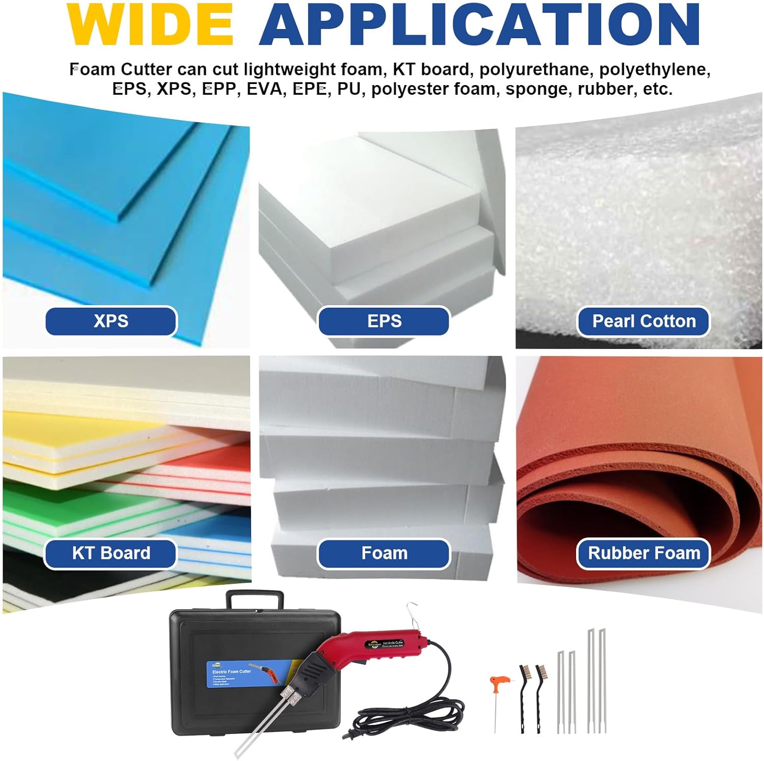 K2NSB 200W Electric Foam Cutter with Slotting, Air-Cooled Hot Knife for Styrofoam, EPP, EPS, XPS, EPE, KT Board  C 4 Blades Included