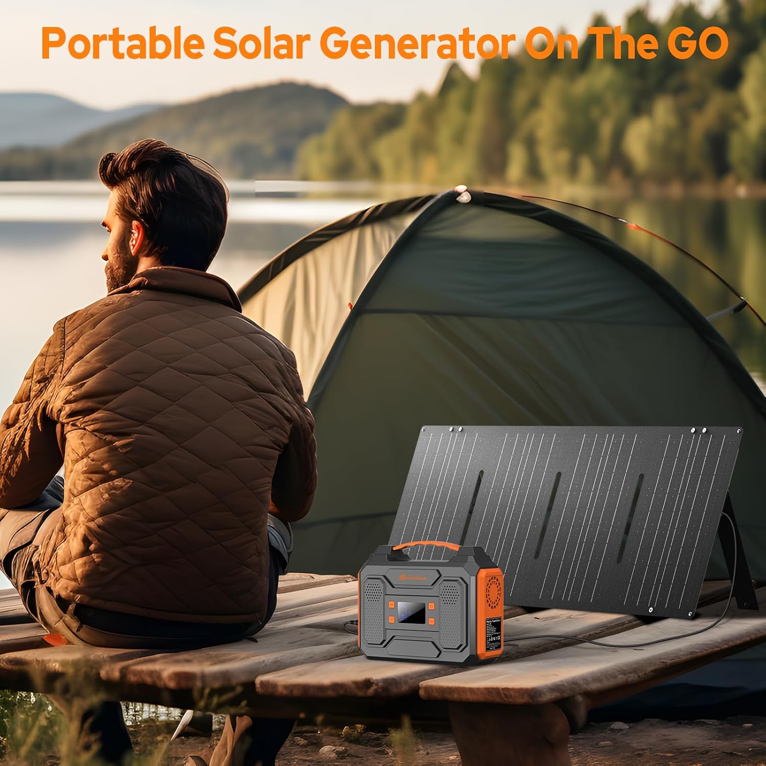 Portable Solar Generator, 300W Portable Power Station with Foldable 60W Solar Panel, 110V Pure Sine Wave, 280Wh Lithium Battery Pack with DC AC Outlet for Home Use RV Outdoor Camping Adventure