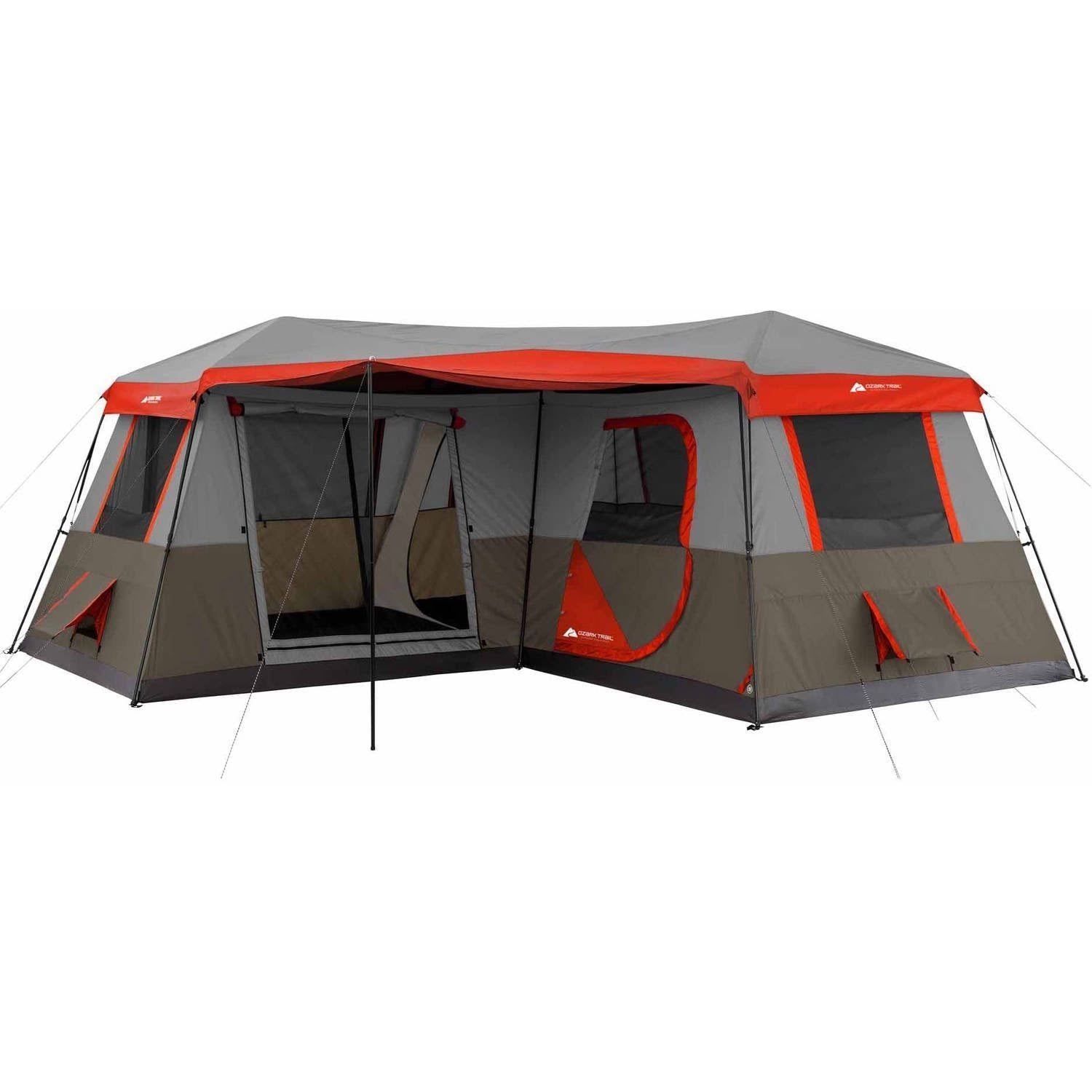 g Ozark Trail 12 Person 3 Room L-shaped Instant Cabin Tent �C 16�� x 16�� �C Red