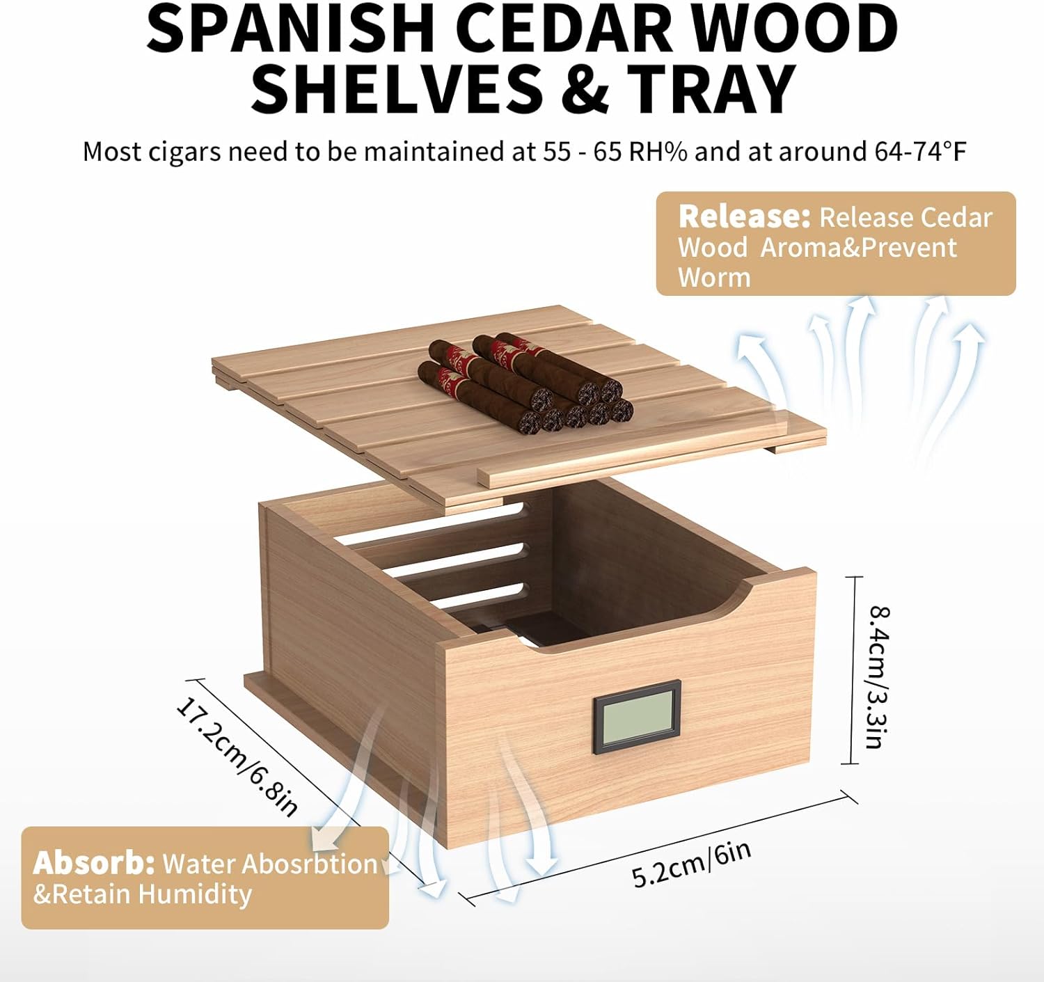 ThermoCigar 48L Cigar Humidor with Heating & Cooling, Cedar Wood, Digital Hygrometer, Quiet Electric Cooler for 350 Cigars