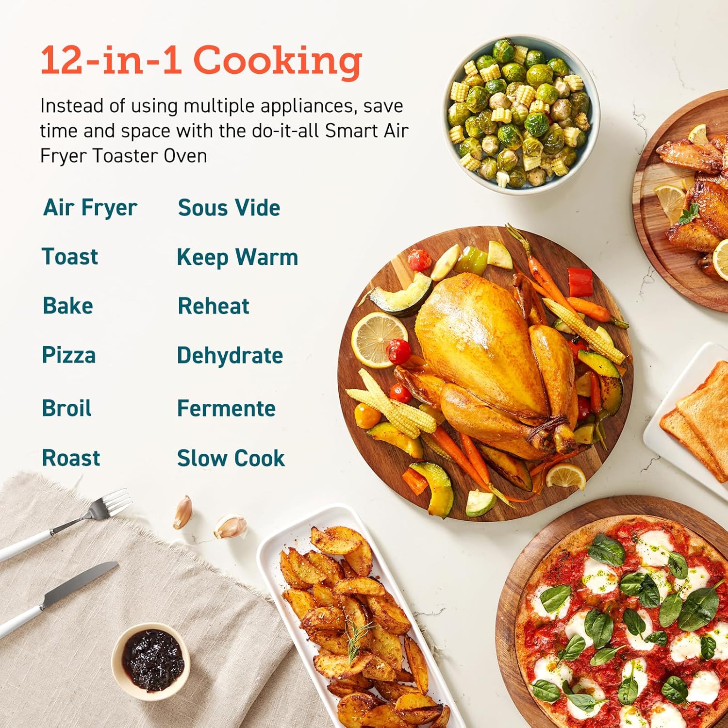 12-in-1 Air Fryer Toaster Oven Combo, Airfryer Convection Oven Countertop, Bake, Broil, Roast, Dehydrate, 134 Recipes & 4 Accessories, 32QT, Silver, Stainless Steel