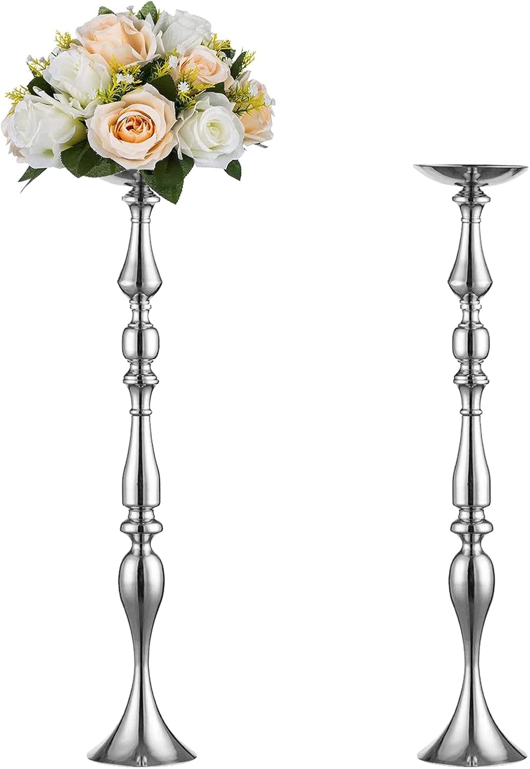 Elegant Silver Metal Wedding Centerpiece Stand 31.5     C Tall Tabletop Decor for Events & Parties