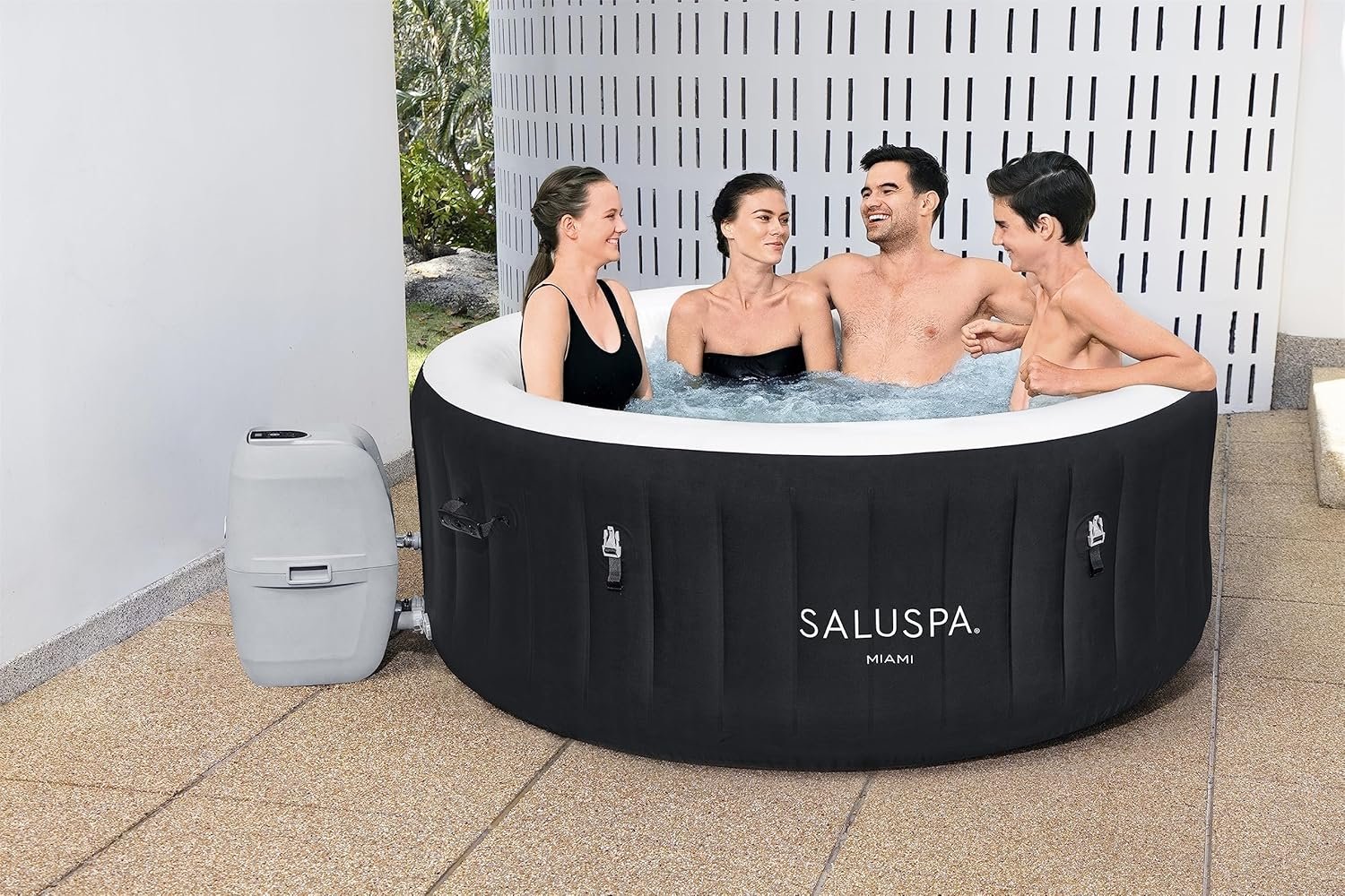 Bestway SaluSpa Miami EnergySense AirJet Inflatable Hot Tub Spa (71��� x 26���) | Portable Hot Tub with 2 Covers (1 Energy-Efficient Thermal Cover and 1 Standard Cover) | Fits Up to 2-4 Persons | Black
