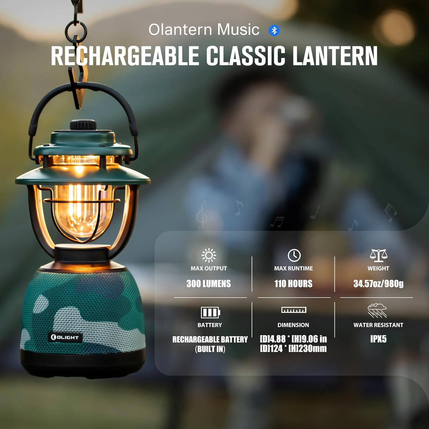 Rechargeable Camping Lantern Lamp with Bluetooth Speakers Camouflage Bundle Olantern Music Rechargeable Camping Lantern Lamp with Bluetooth Speakers Black