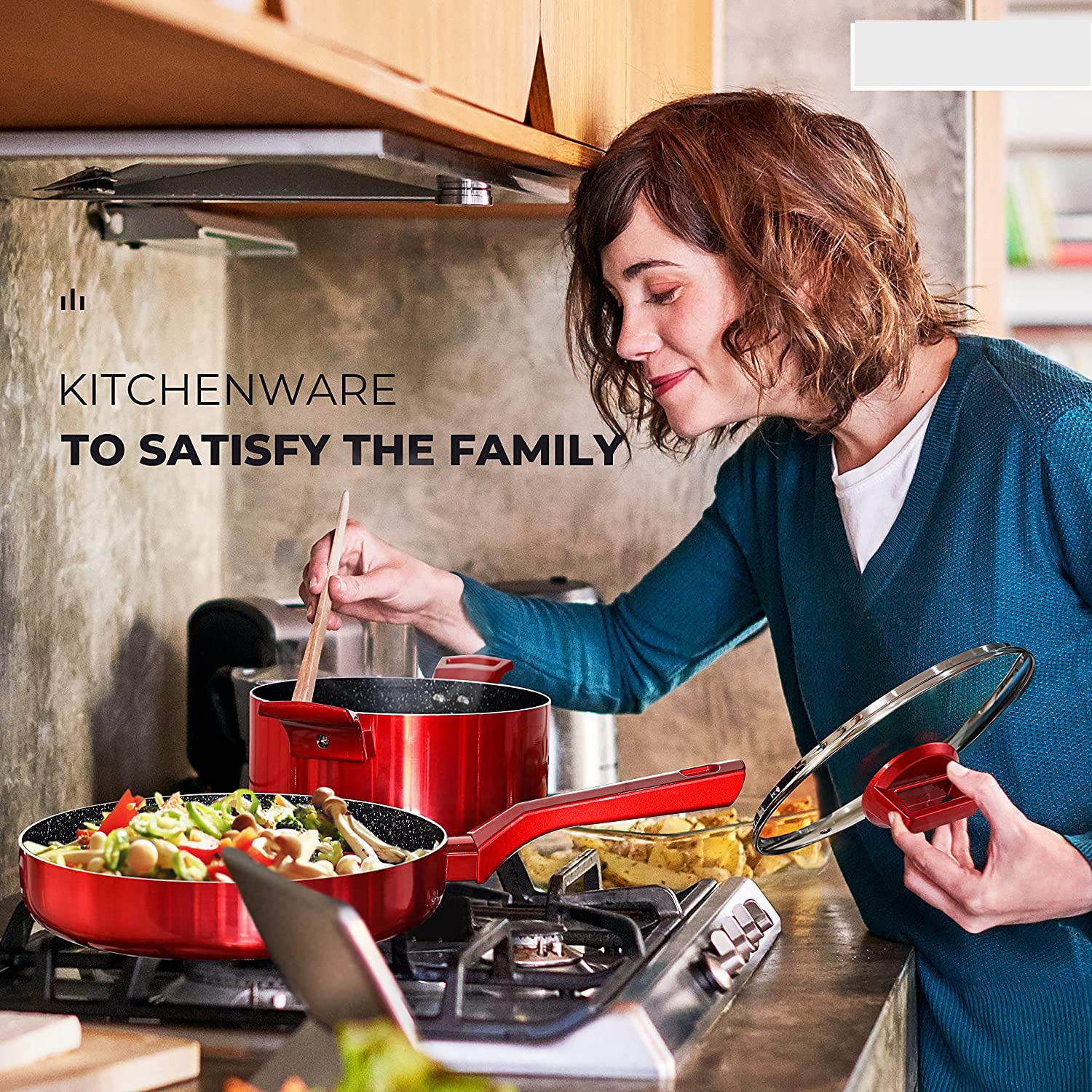 Red Nonstick Cookware Set  C 10 Pcs by [Brand Name], Induction Compatible, Chemical-Free, Includes Frying Pans, Saucepans, Saute Pan, Stock Pot