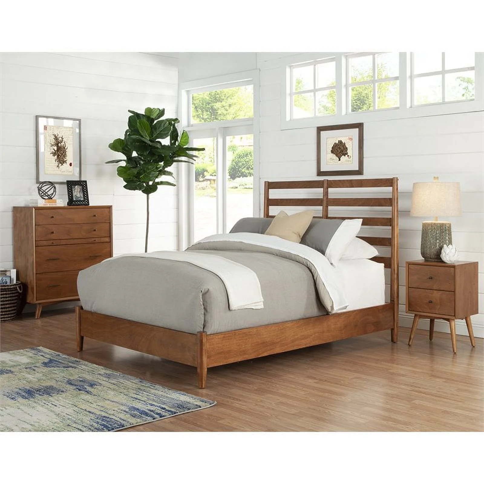 Home Square 4 Piece Set with Small TV Console Full Wood Bed & Large Nightstand
