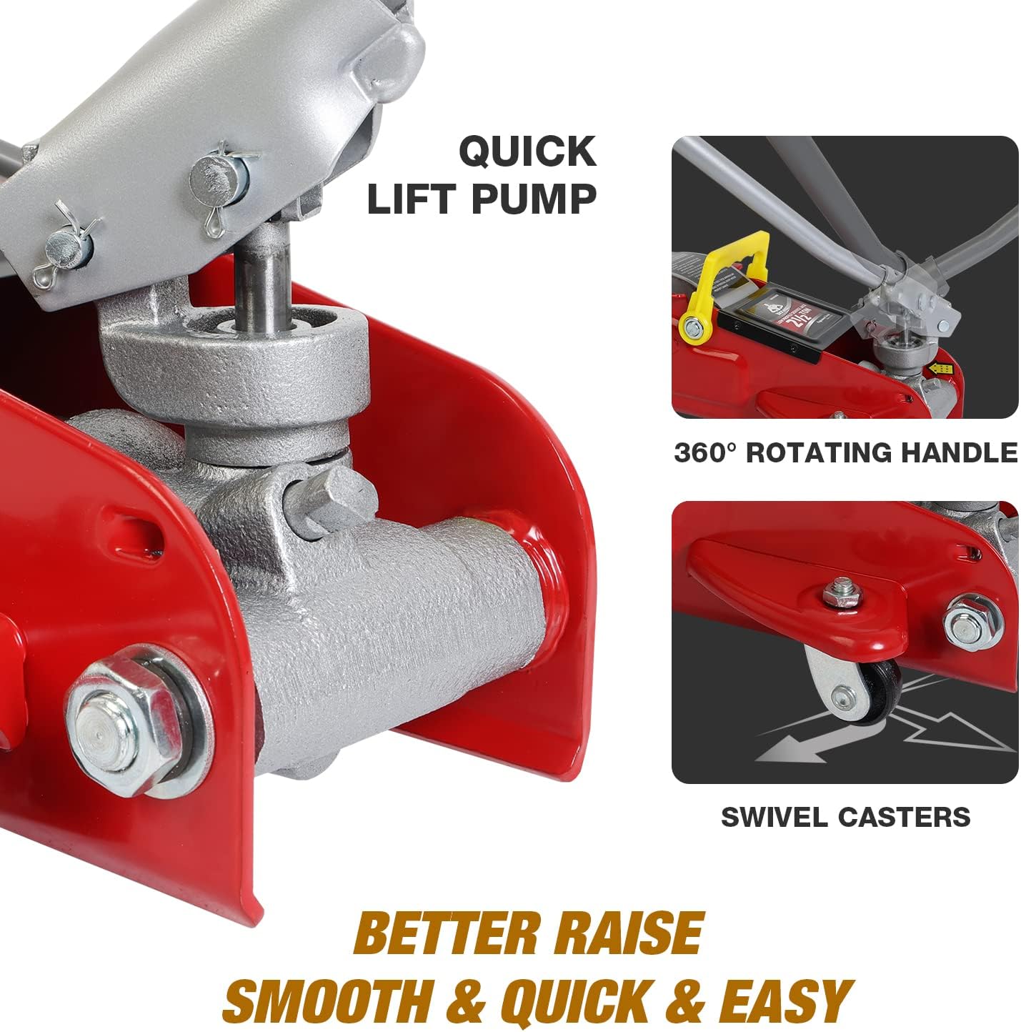 Red Aluminum & Steel 3 Ton Hydraulic Floor Jack with Quick Lift Pump
