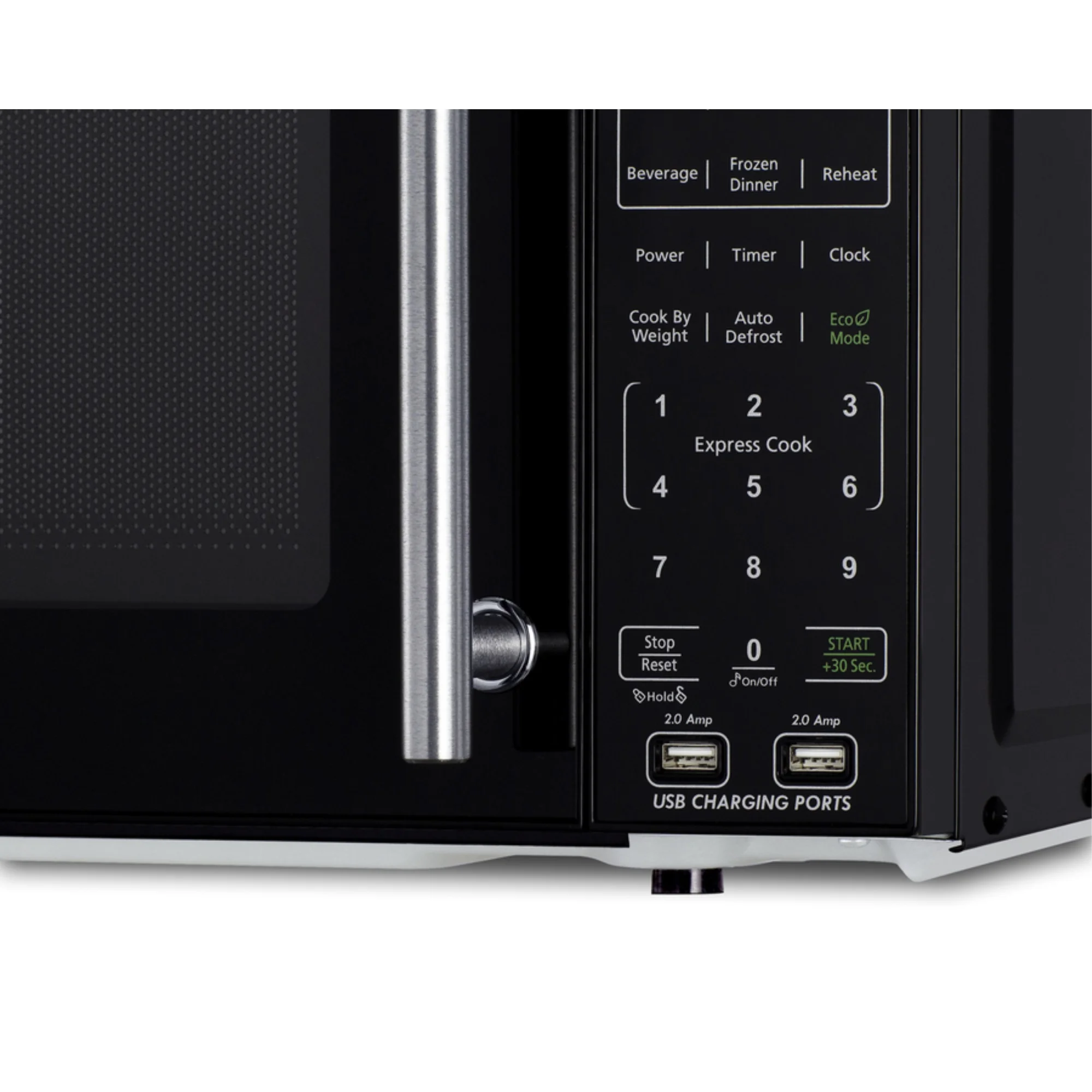 Compact microwave in black with allocator and USB ports