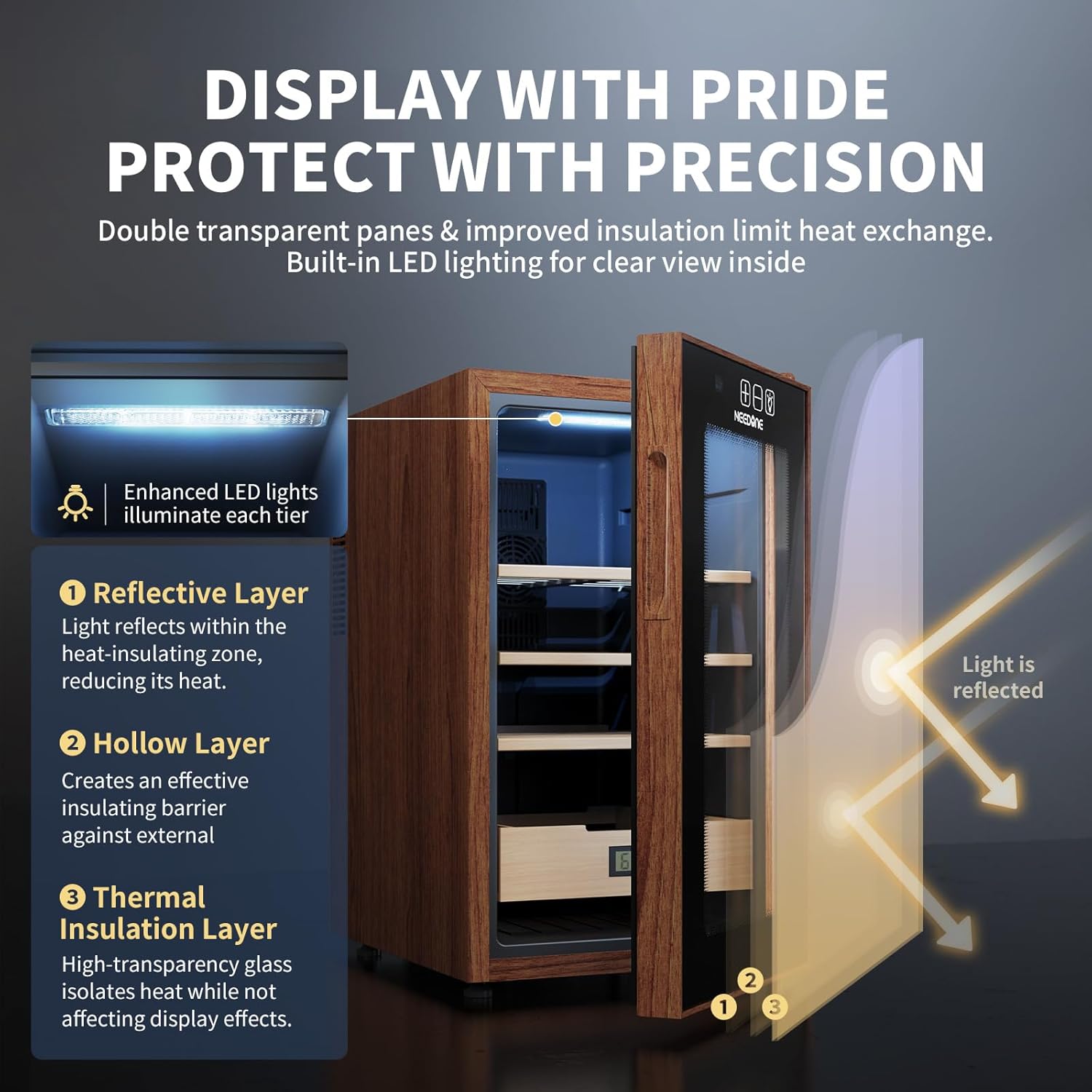 ThermoCigar 48L Cigar Humidor with Heating & Cooling, Cedar Wood, Digital Hygrometer, Quiet Electric Cooler for 350 Cigars