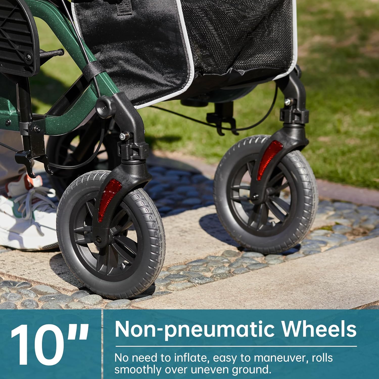 Blue All-Terrain 2-in-1 Rollator Walker & Transport Chair with 10   Non-Pneumatic Wheels, Folding Design, Reversible Backrest & Detachable Footrests for Seniors