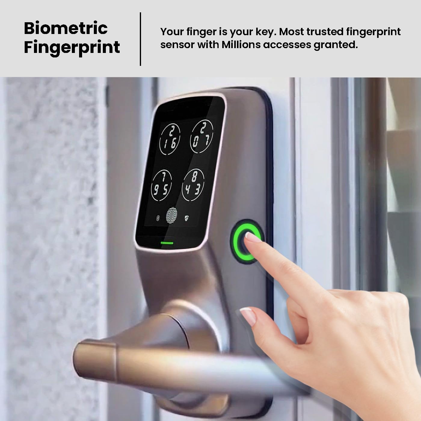 Lockly Smart Door Lock  C Keyless Entry with Biometric Fingerprint, Voice Control, Matte Black, Latch Edition, Wi-Fi & Bluetooth Enabled
