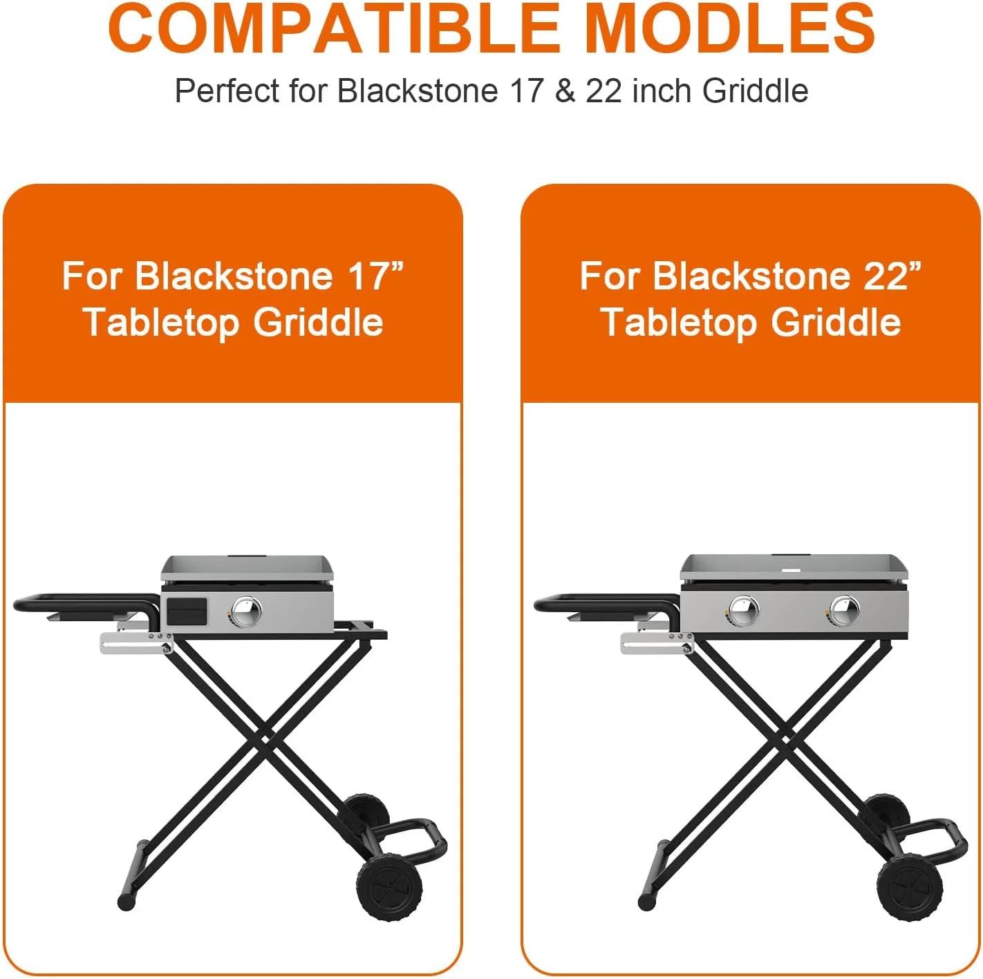 Portable Grill Cart for Blackstone 17 Inch & 22 Inch Table Top Griddles - Folding Cart Griddle Stand with Side Shelf
