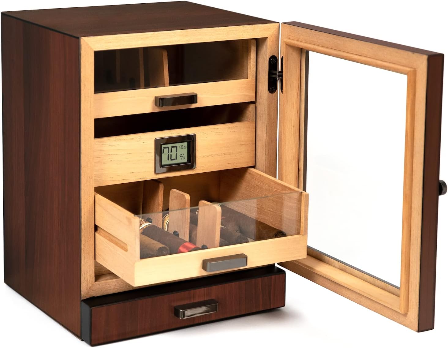 Cabinet Humidor with thick cedar, easy humidification system, accurate digital hygrometer - Brown