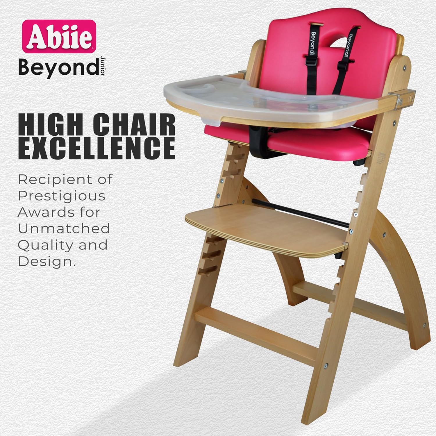 Abiie Beyond Junior High Chair, Adjustable Wood, Dove Grey Cushion, 250 lb Capacity, Stain & Water Resistant