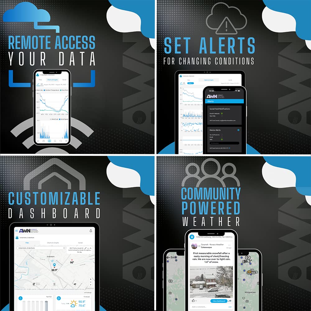 Ambient Weather WS-2000 Solar-Powered Smart Weather Station with WiFi, TFT Display, and Remote Monitoring