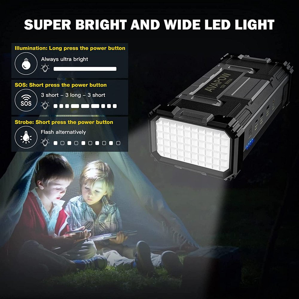 AVAPOW 6000A Car Jump Starter, Dual USB Quick Charge, LED Light, for Gas/Diesel Engines, 12V Vehicles