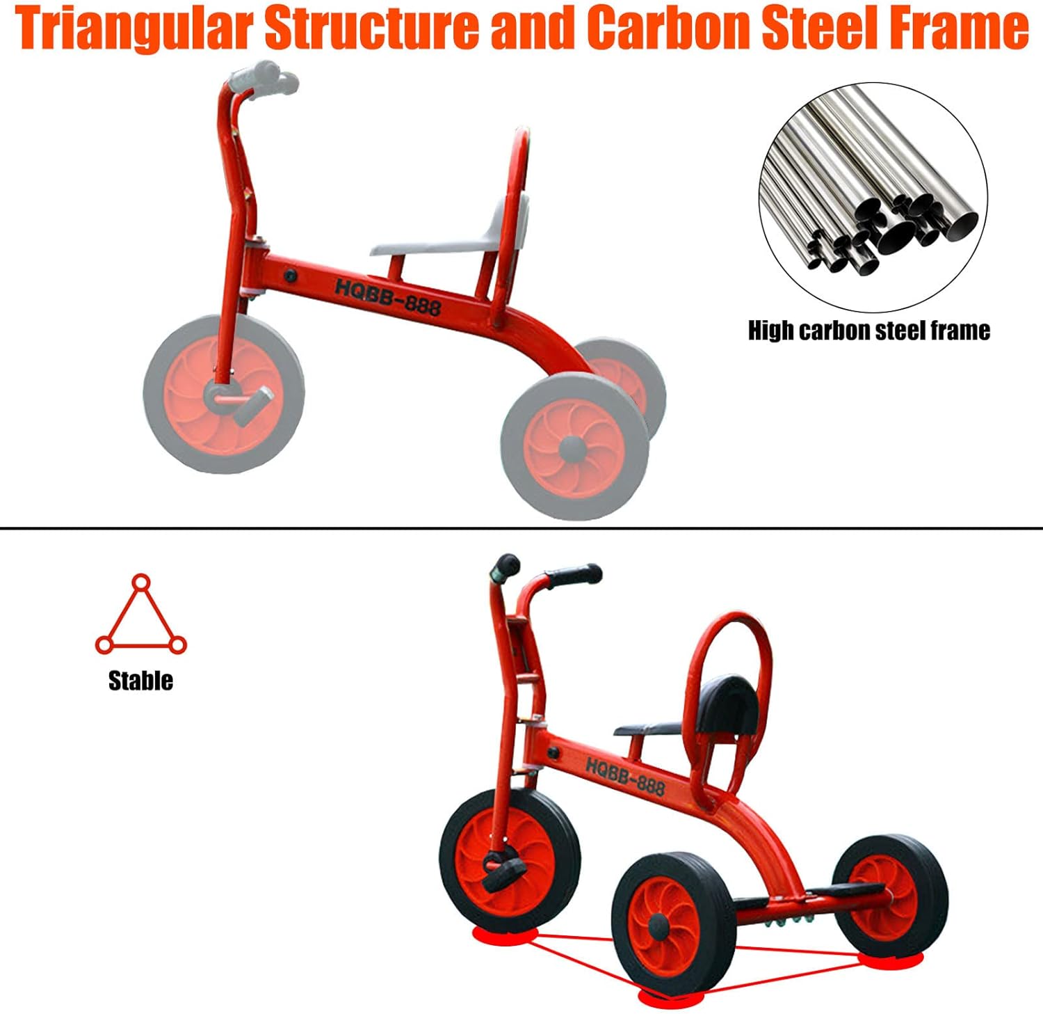 Kids Tricycle for Riders Ages 3+,Preschool Daycare Playground Kids Tricycle with Passenger Seat,Big Kids Tandem Trike with Inflation-Free Rubber Wheels,Kids Outdoor Play Equipment