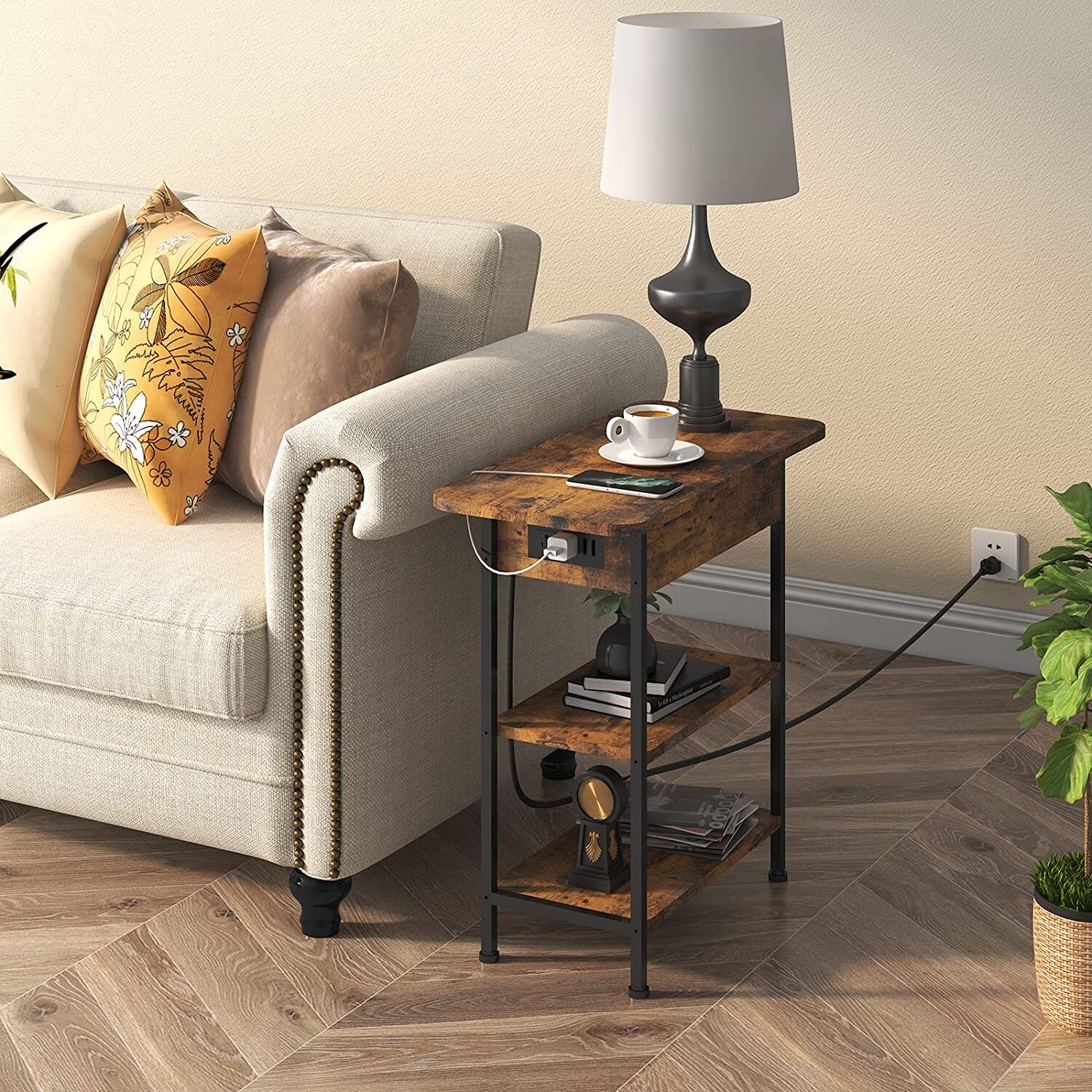 Flip Top End Table with Charging Station  C USB Ports & Outlets, Storage Shelf, Ideal for Living Room & Bedroom by [Brand Name]